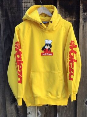 Valeza Jollibae Anime Hoodie Yellow Graphic Pullover Streetwear Size L Jollibee